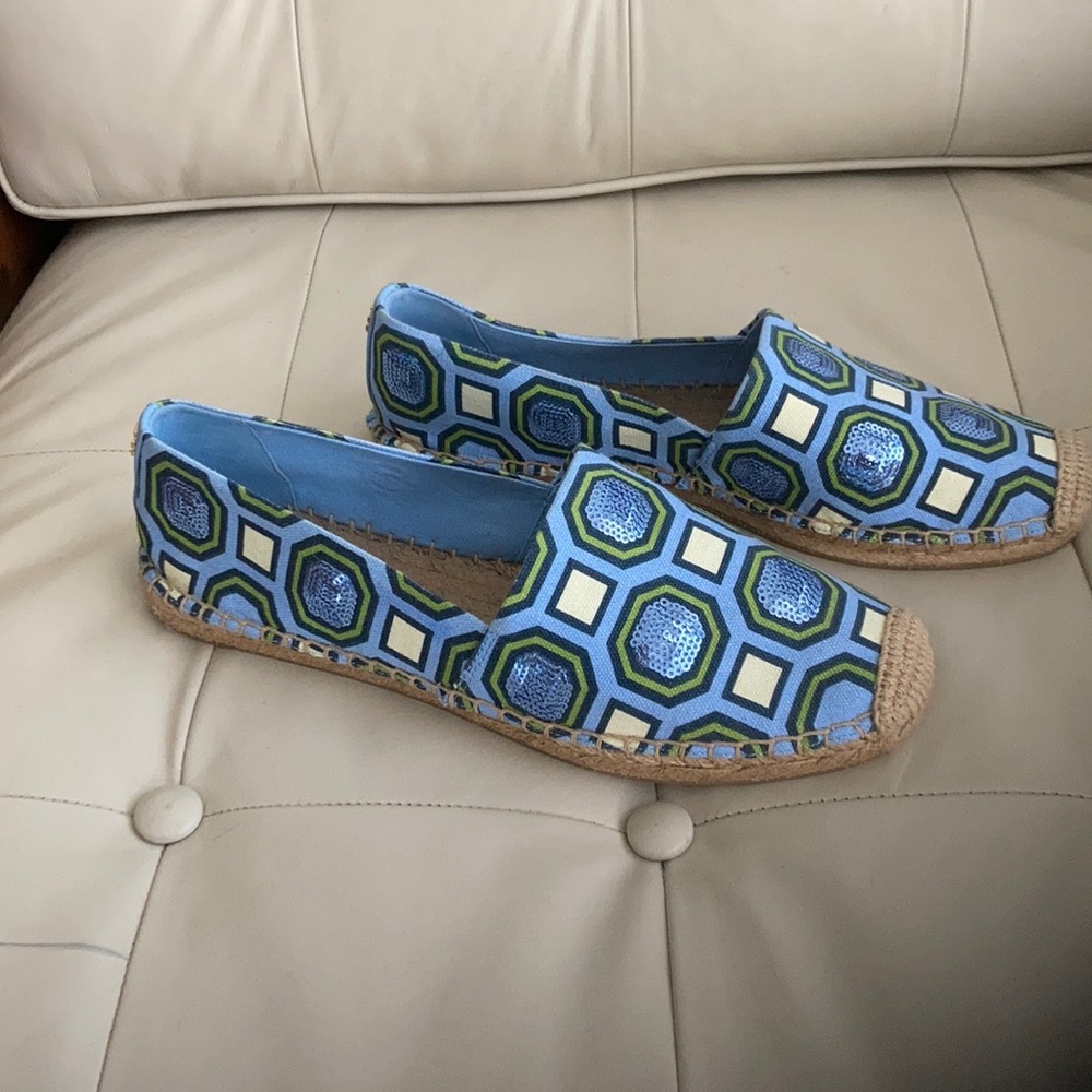 RARE Tory Burch Blue Sequins Espadrilles Size 9